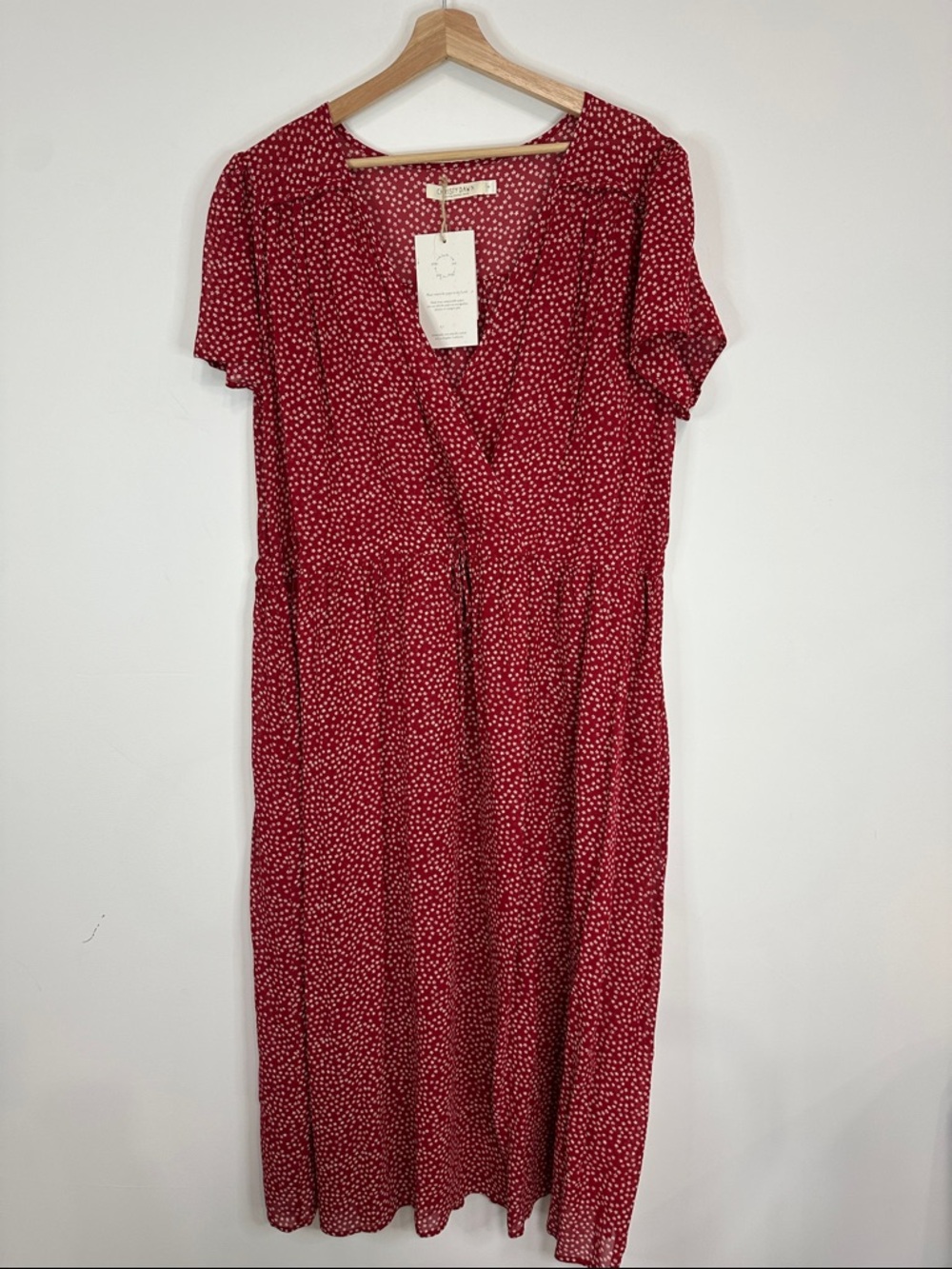 Christy Dawn Red Dot Wrap-Style Midi Dress
